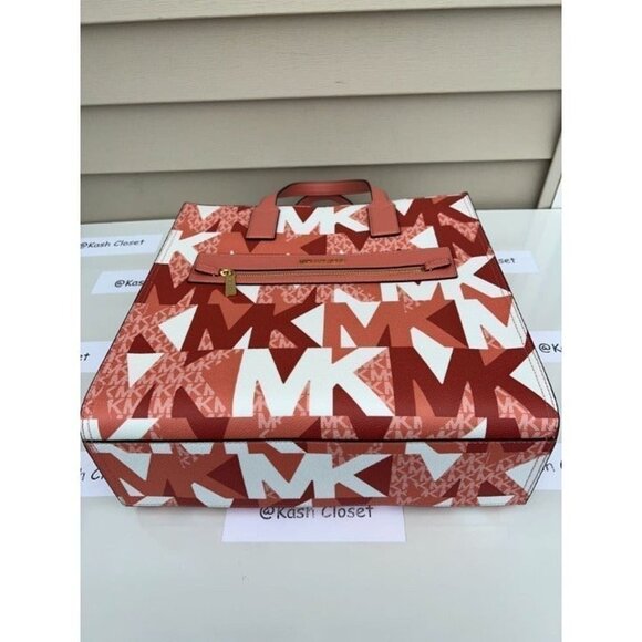 Michael Kors Kenly Tote Large MK Signature Purse Bag Sherbert Multi - Picture 8 of 12